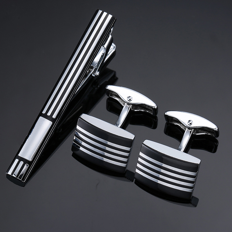 Gold Silver Black Cross Square Brushed Tie Clip