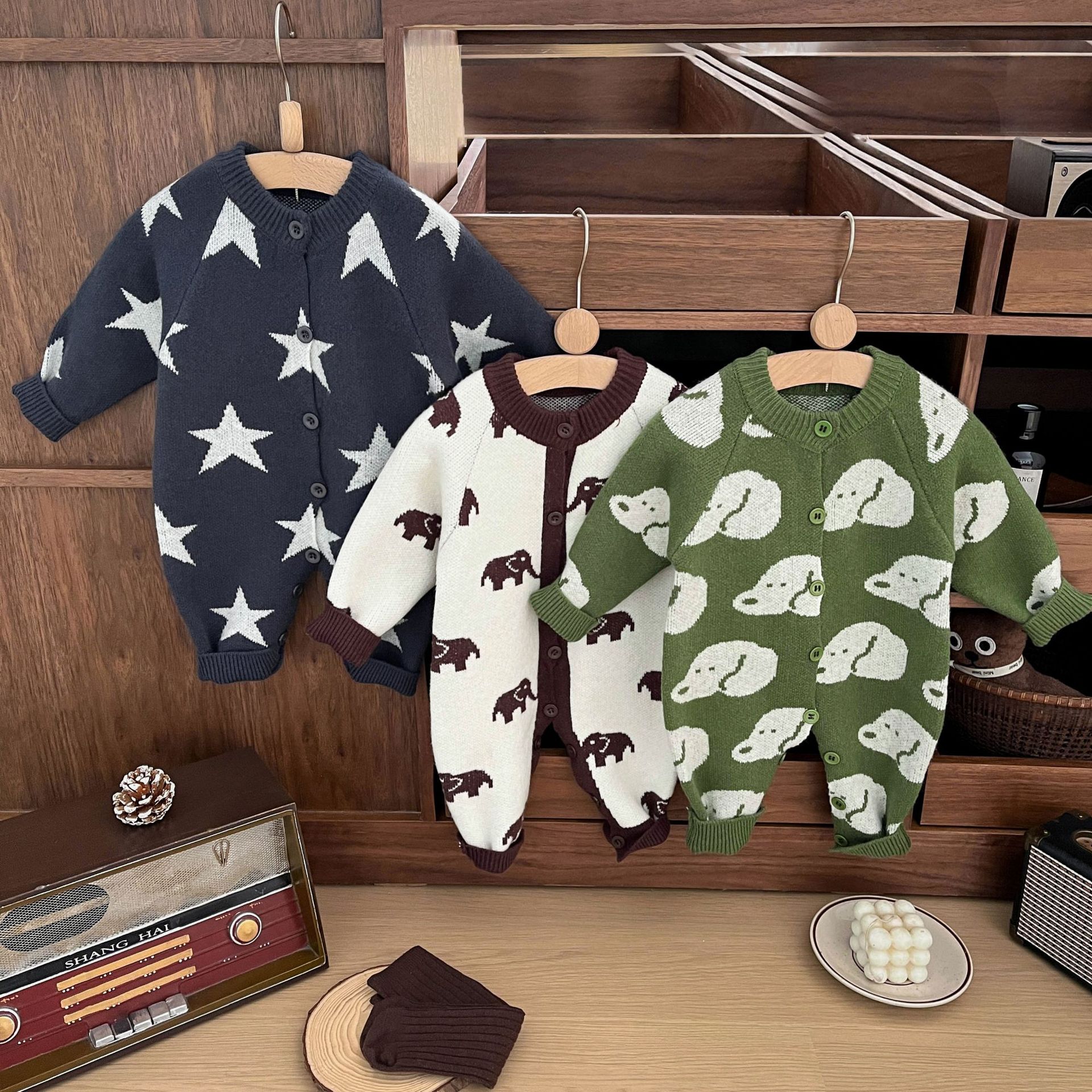Baby Casual Cartoon Embroidered Knitted Jumpsuit