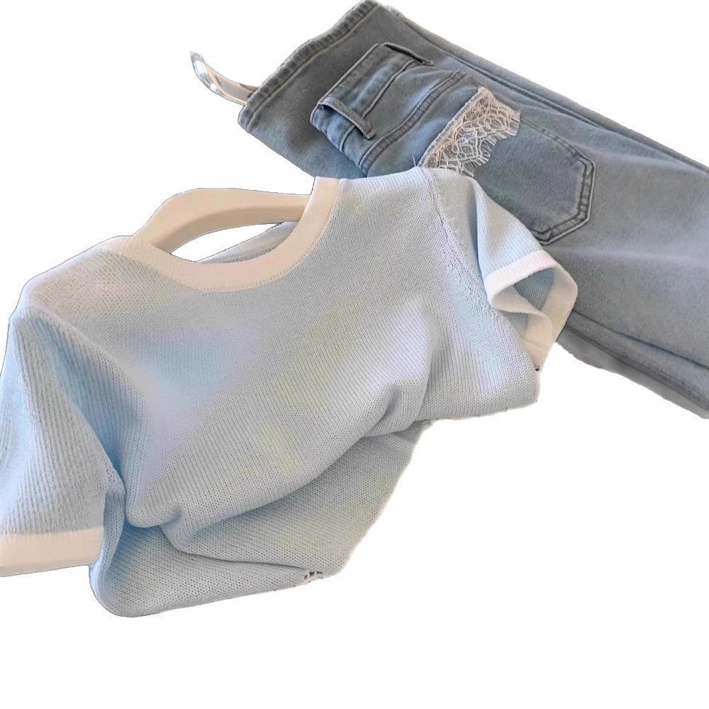 Lace Edge Stitching Hollow Women's Short Sleeve