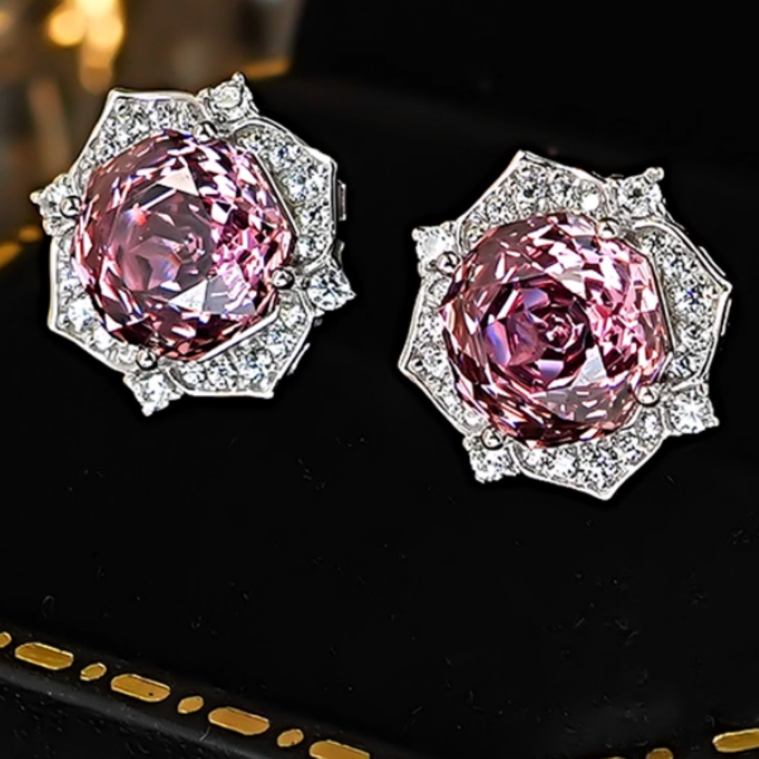 Purple Flower Earrings 925 Silver Inlaid With High Carbon Diamonds