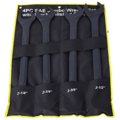 SAE Jumbo Combination Wrench Set Extra Large, 4 Piece ,storage Bag Included ,Black Oxide