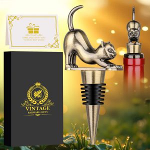 Elegant Upturned Cat Shaped Red Wine Stopper Set With Metallic Luster Bottle Stopper Gift Box, High-end Accessories For Wine Enthusiasts, A Must-have Set For Wine Collectors