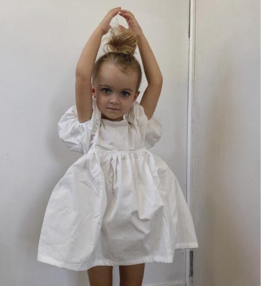 Cotton And Linen Girl Puff Sleeve Dress