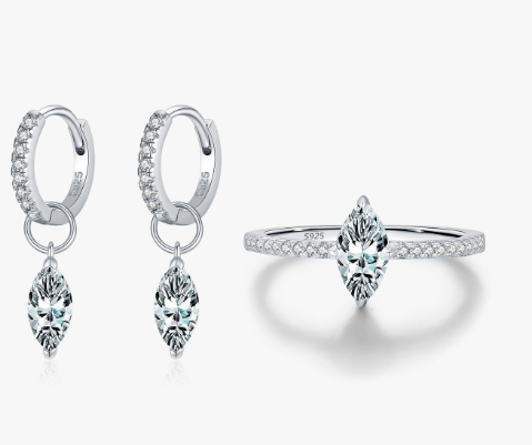 S925 Sterling Silver Light Luxury Diamond Horse Eye Smart Pendant Earrings