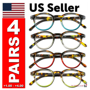 4 Pairs Mens Women Spring Hinge Round Horn Power Oval Reading Reader Glasses 1-4