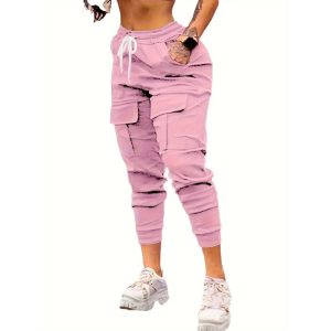 Women's Cargo Jogger Pants Matching With Flap Pockets & Drawstring Waistband