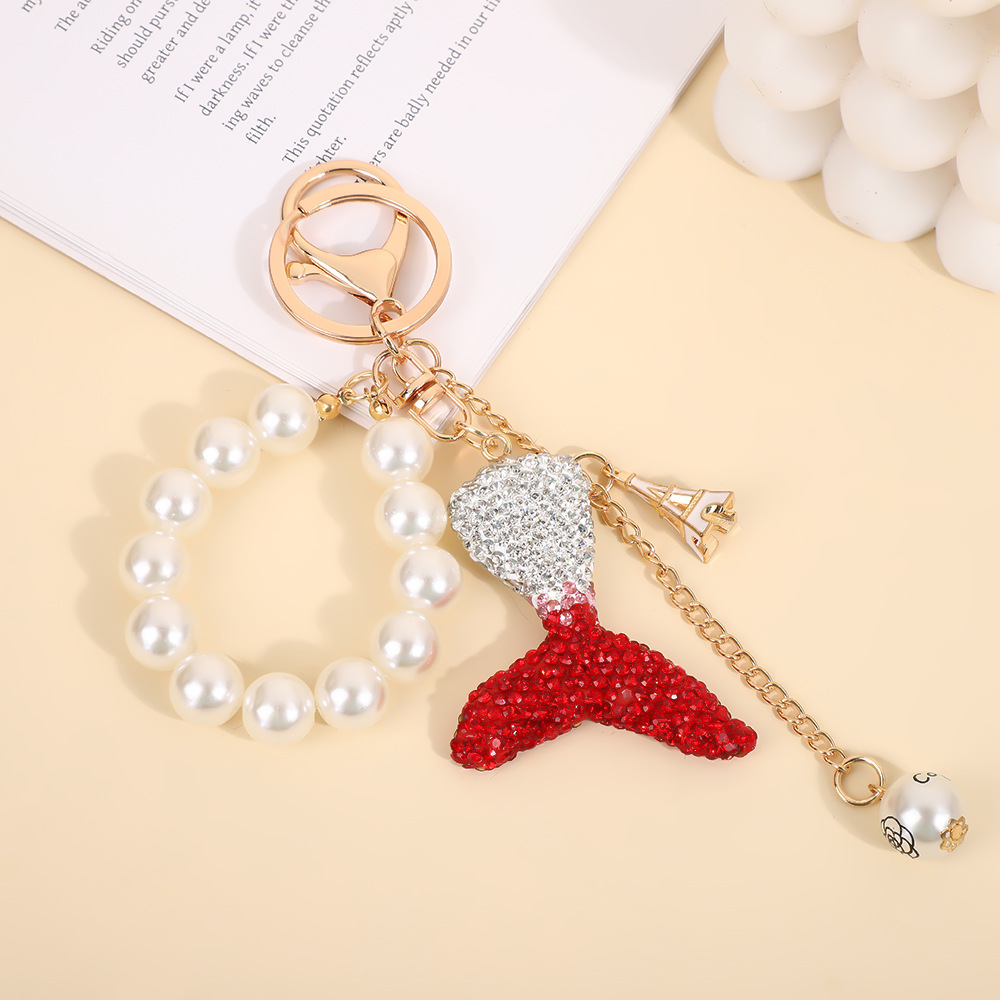 Tail Keychain Full Diamond Pearl Chain Key Pendants