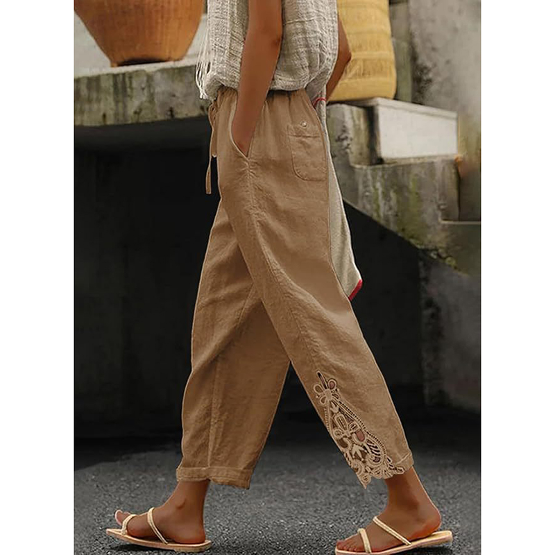 Women Casual Lightweight Drawstring Elastic Waist Pants With Pockets
