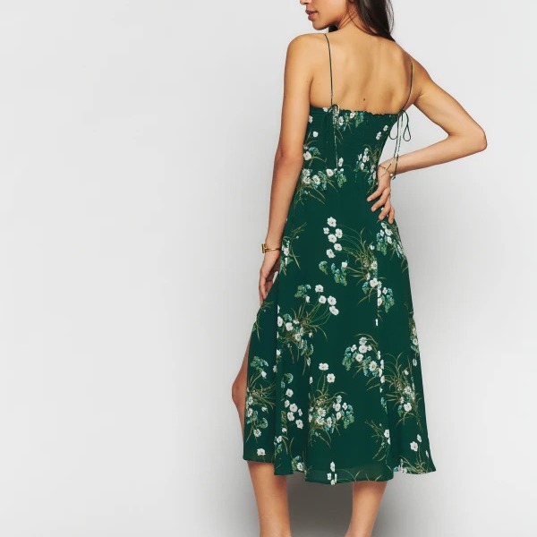 New Slim Fit Slimming French Strap Shoulder Lace Printing Holiday Dress