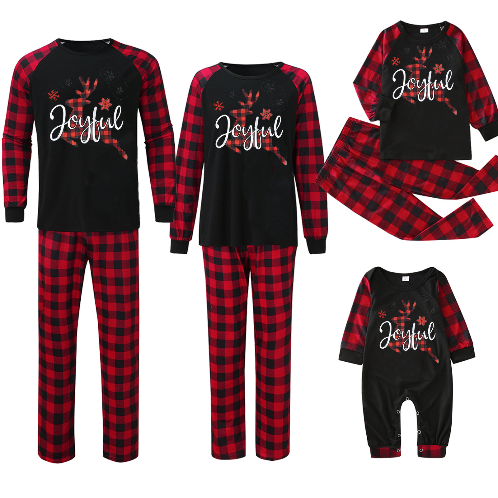 Plaid Stitching Printing Christmas Homewear Parent-child Suit