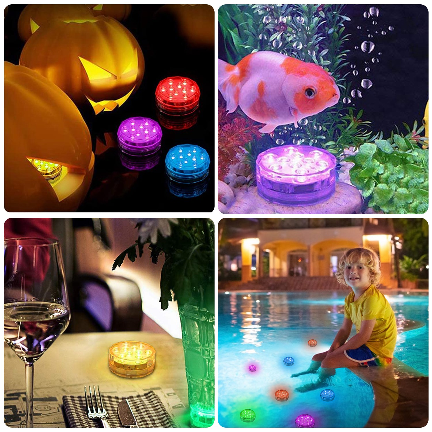 4Pcs RGB Swimming Pool Lights With Remote Control IP68 Waterproof Battery Operated Submersible 16 Modes For Pond Bathtub Hot Tub Party