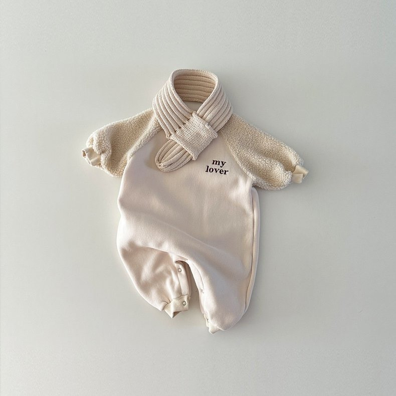 Baby Contrast Color Alphabet Plus Velvet Jumpsuit