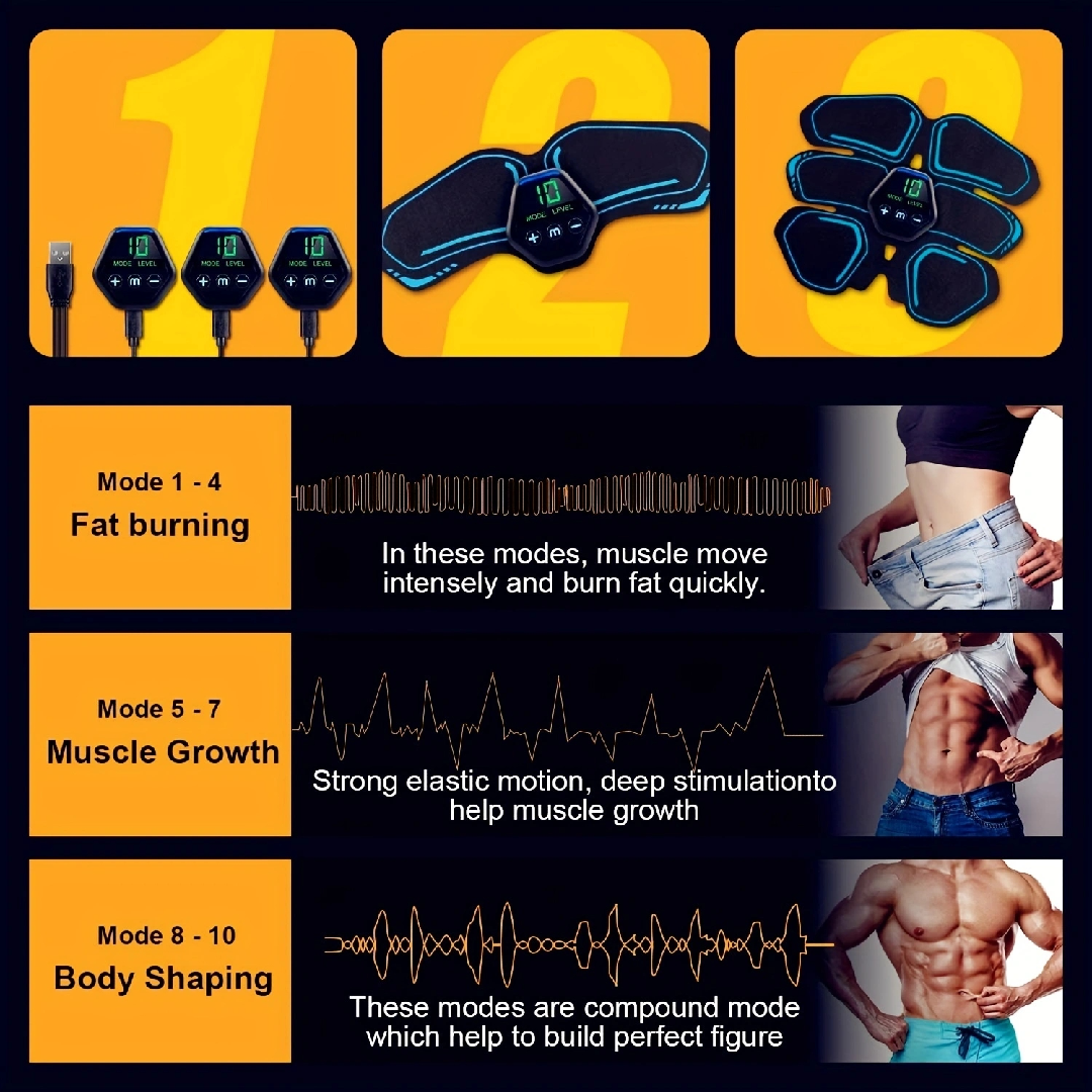 ABS Stimulator, Ab Trainer, EMS Muscle Stimulator LCD Screen Muscle Stimulator USB Rechargeable Por