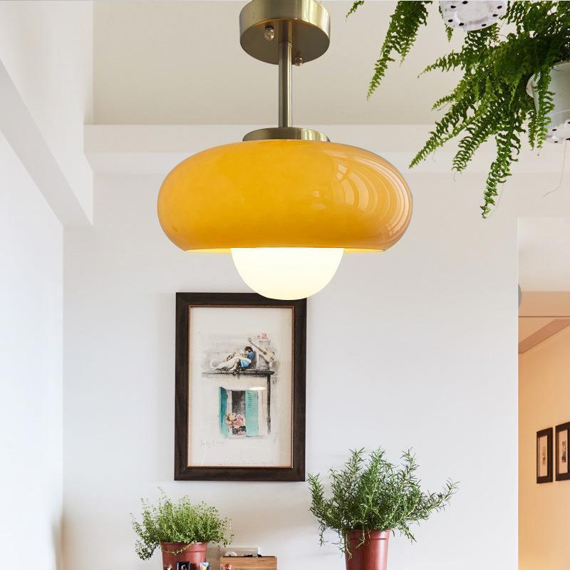 Middle Aged Milk White Bauhaus Glass Three Headed Egg Tart Pendant Light