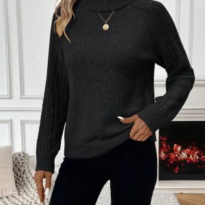 Women Solid Color Turtleneck Long Sleeve Casual Sweater