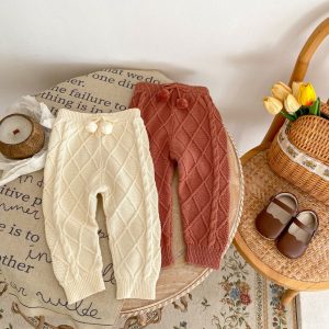 Baby Boys And Girls Rhombus Knitted Pure Beam Long Pants