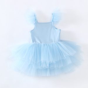 Girls' Dancing Leaf Clothing Mesh Gymnastics Clothes Children Sky Blue Practice Skirt