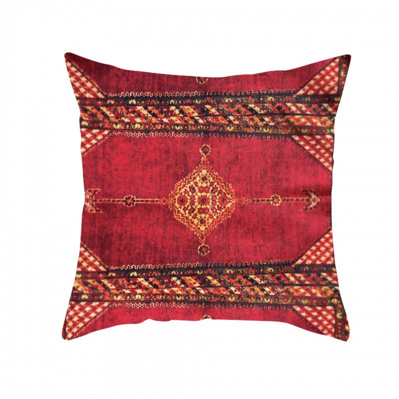 Red Pattern Turkish Persian Carpet Linen Pillow Cover