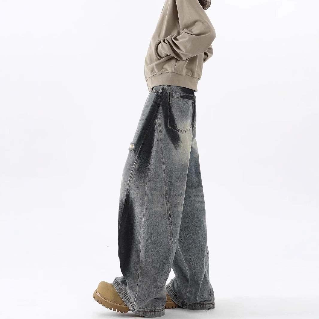 Men's American-style Splash-ink Ripped Machete Jeans