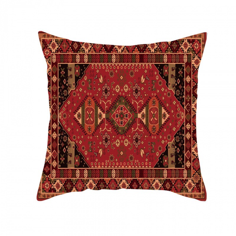 Red Pattern Turkish Persian Carpet Linen Pillow Cover