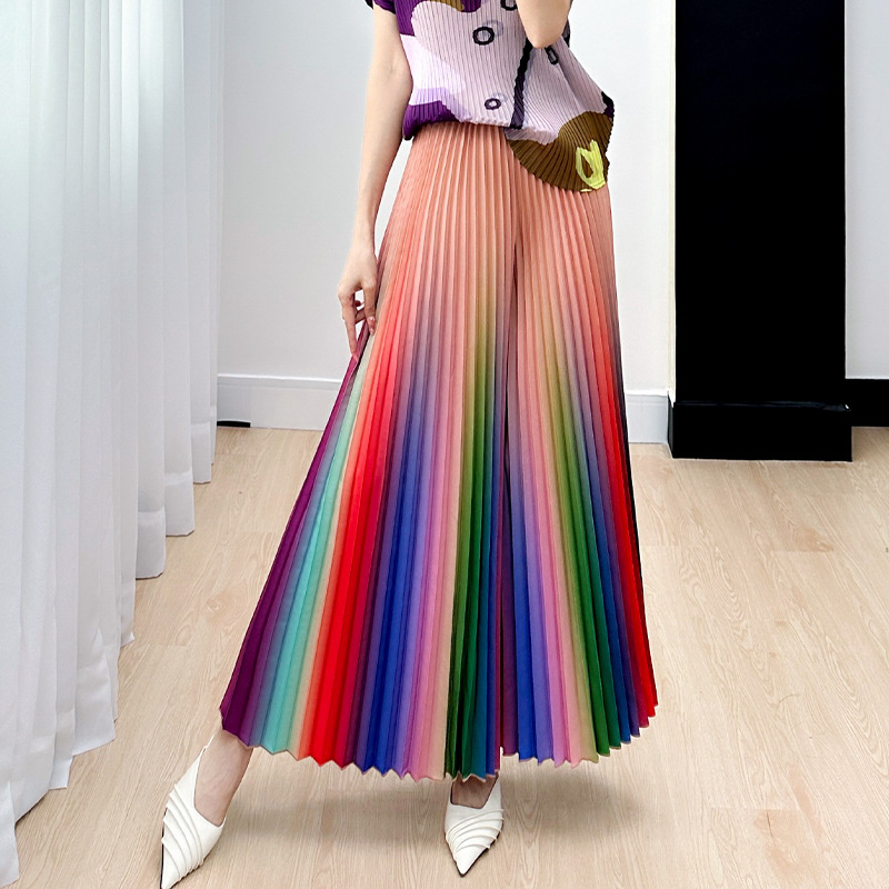 Niche Gradient Pleated Loose All-matching Slimming Wide Leg Pants Skirt