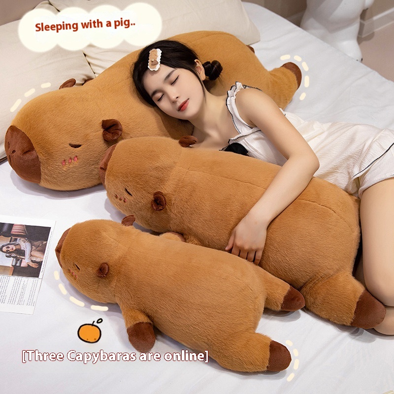 Capabala Girl Sleeping Plush Toy Bed Capybara Strip Doll Gift
