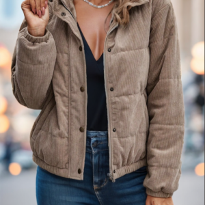 Zip Up Snap Button Padded Padded Coat Clothes Winter