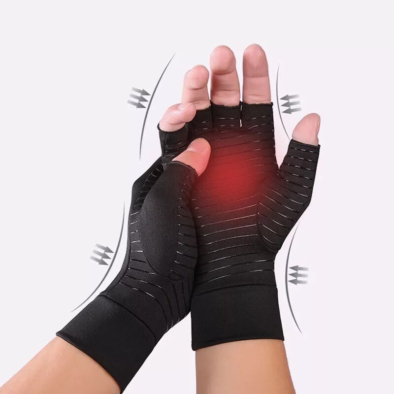 Anti Arthritis Fingerless Copper Compression Gloves Hand Support Pain Relief UK