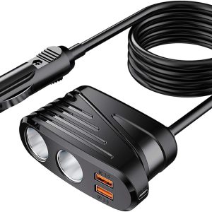 Car Charger 120W 2-Way Cigarette Lighter Splitter 12V Power Adapter Socket Extension With Dual USB