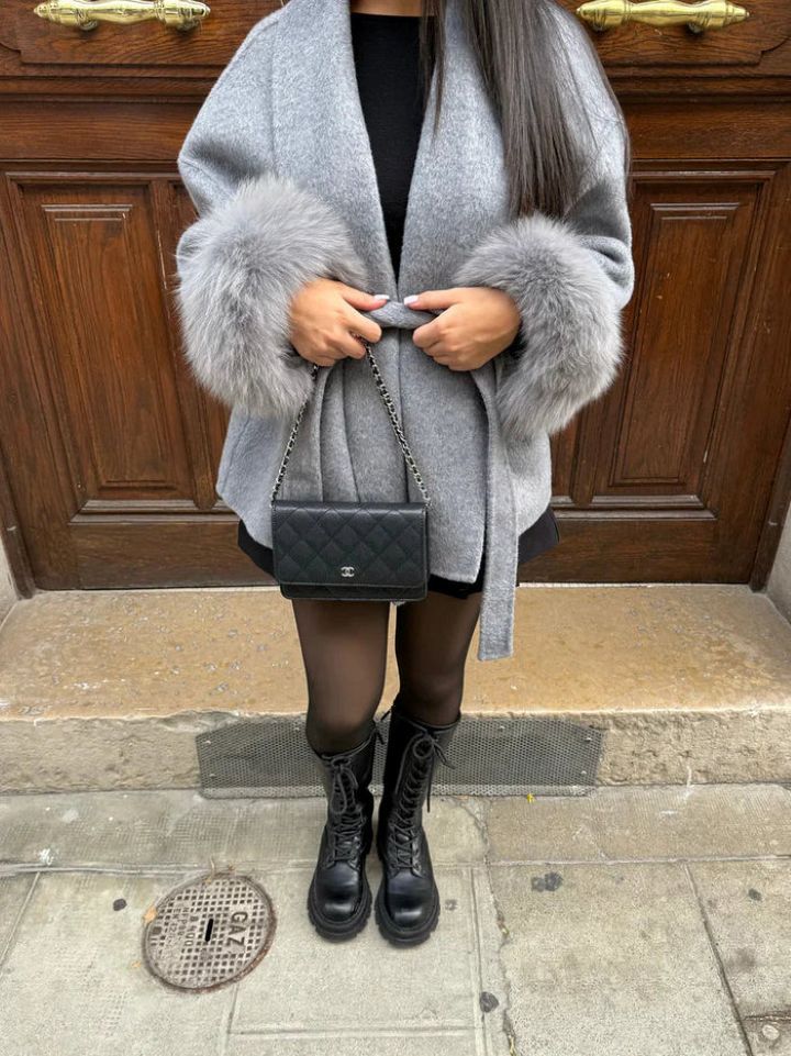 Furry Sleeves Overcoat Long Coat