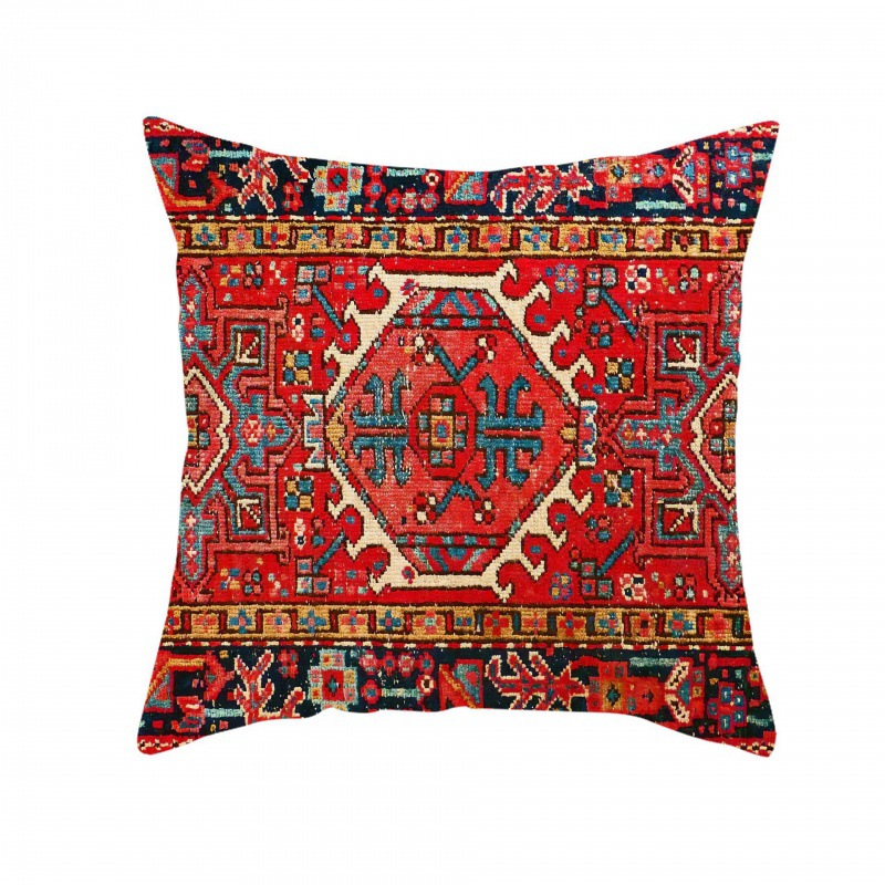 Red Pattern Turkish Persian Carpet Linen Pillow Cover