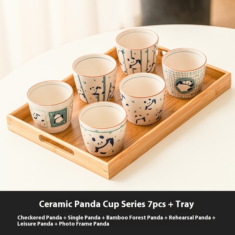 Home Creative Cartoon Panda Play Bamboo Teacup