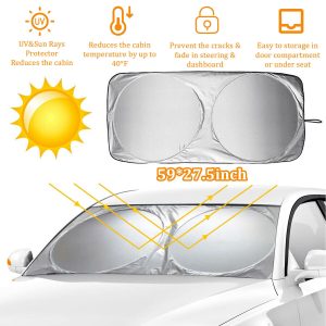 Foldable Car Windshield Visor Sun Protector Cover Front Rear Sun Block Window Sun Shade Auto Sunshade With Suction Cup For Blocking UV Ray And Keeping Cooling