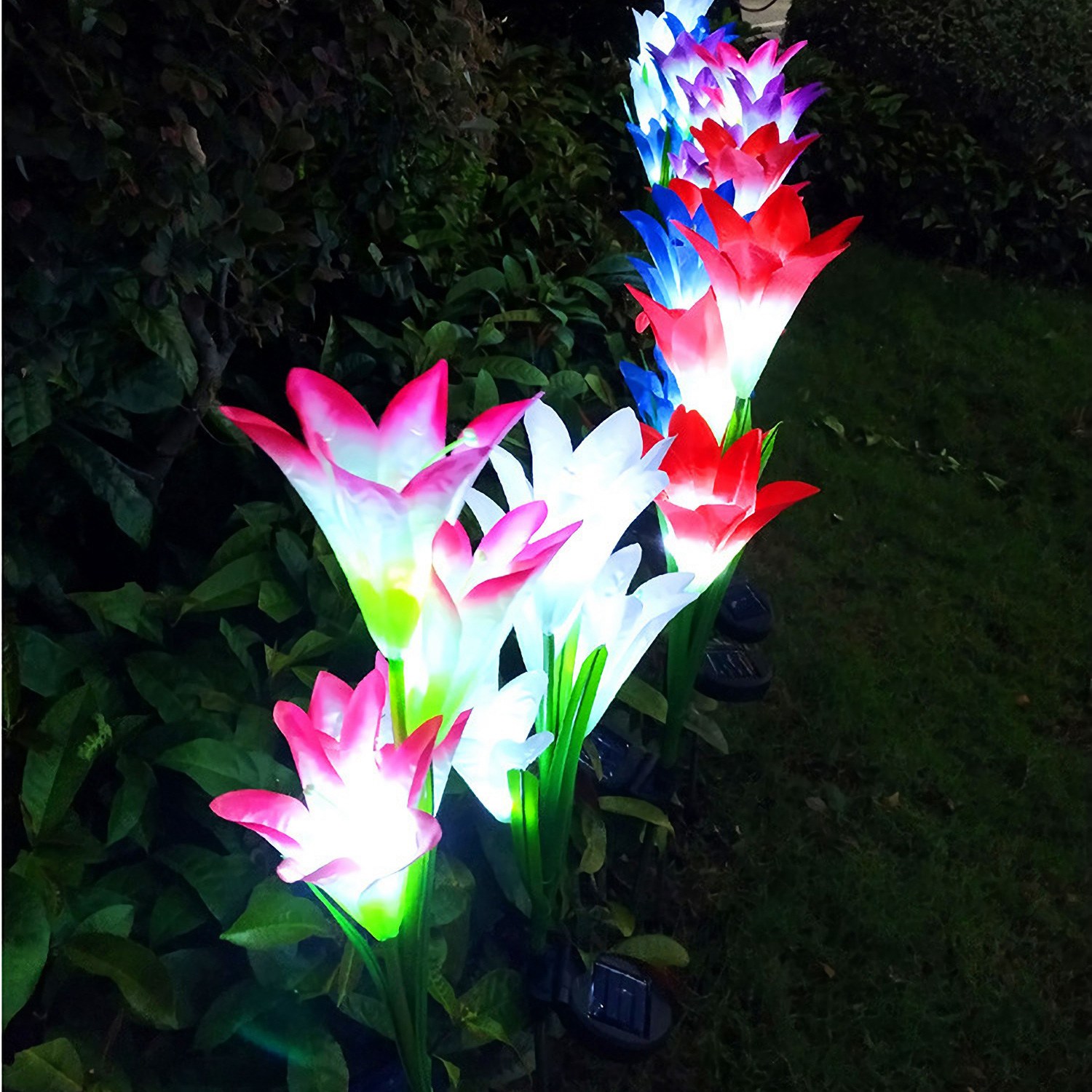 2Pcs Solar Pathway Lights Outdoor Lily Flower 7-Color Changing IP65 Waterproof For Garden Patio Yard Walkway