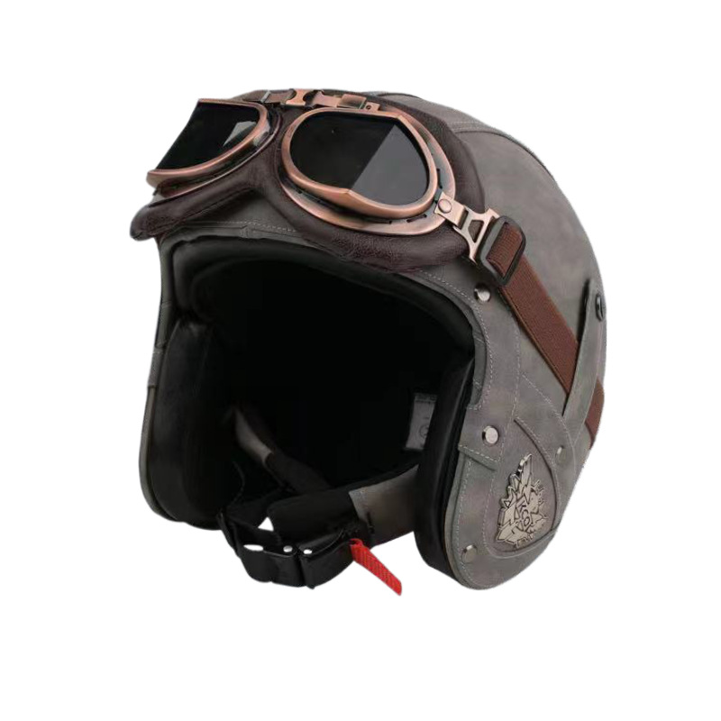 Electric Car Motorcycle Retro Four Seasons Leather Motorcycle Helmet