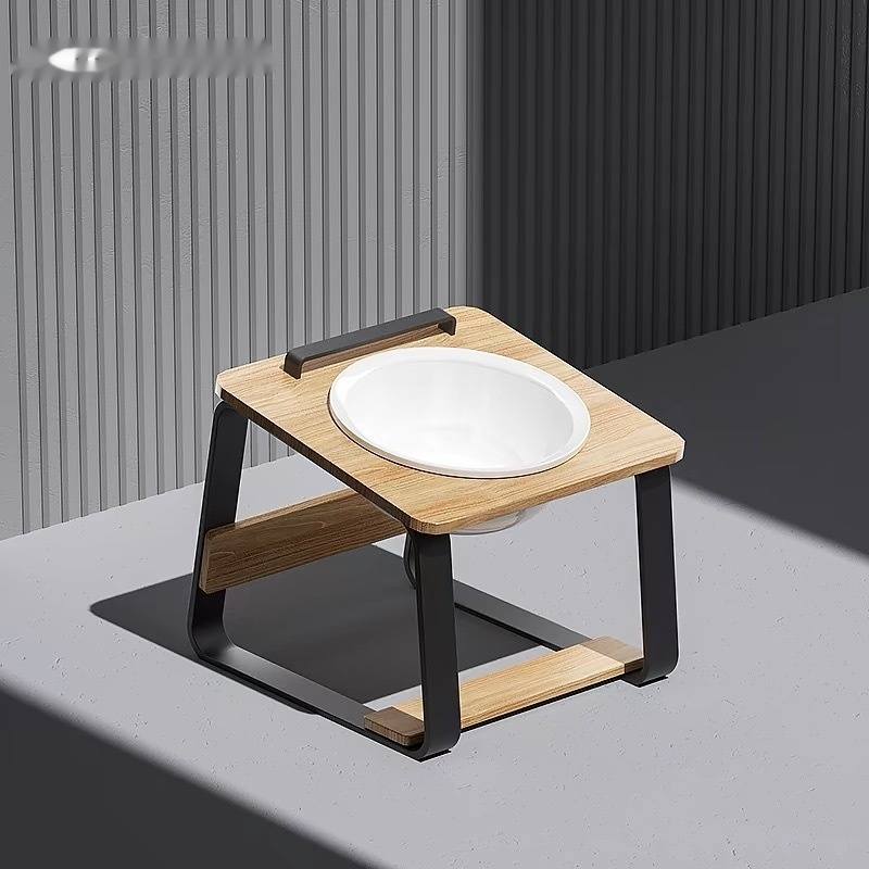 Ceramic Double Bowl Pet Water Feeding Bowl Protect Cervical Spine Cat Food Holder