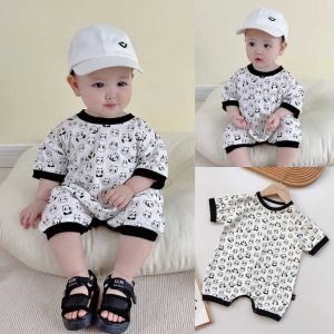 Newborn Jumpsuit Short Sleeve Baby Cartoon Panda Romper