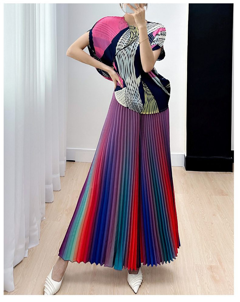 Niche Gradient Pleated Loose All-matching Slimming Wide Leg Pants Skirt