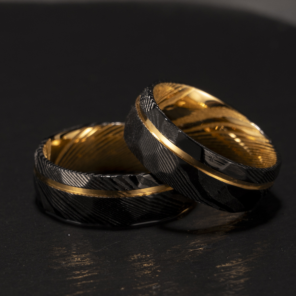 European And American Two-tone Damascus Steel Ring