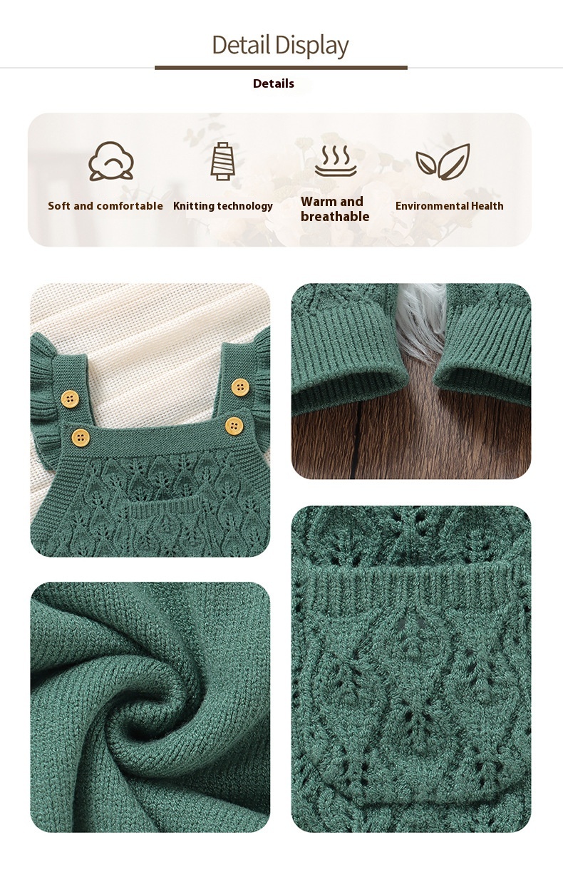 Autumn And Winter Infant Solid Color Flounced Sleeve Sling One-piece Rompers Jumpsuit