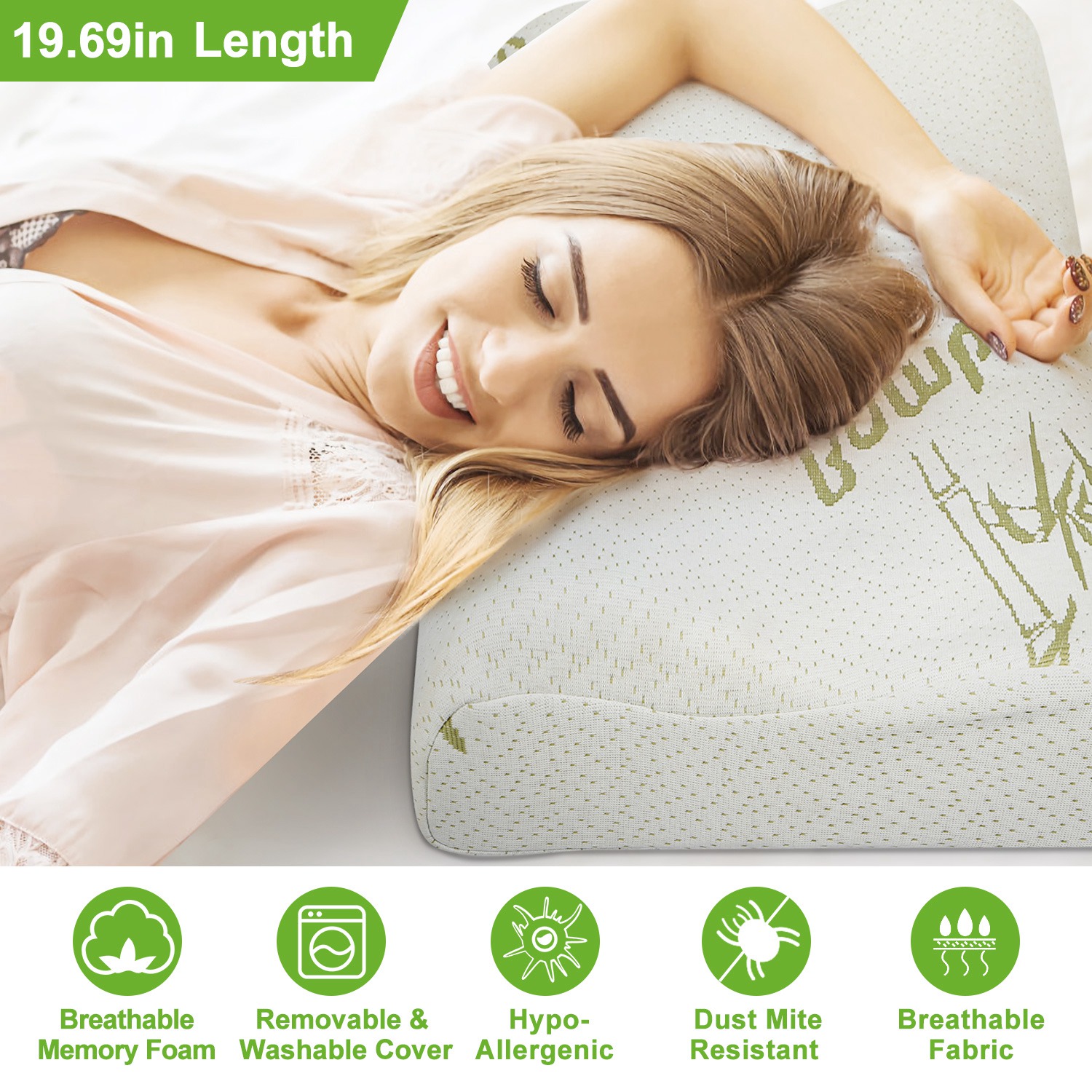 1Pc Bamboo Memory Foam Sleep Pillow Contoured Cervical Orthopedic Pillow Neck Support Breath Pillow