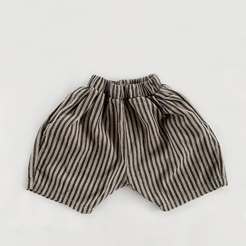 Summer Children's Cotton And Linen Vertical Striped Shorts