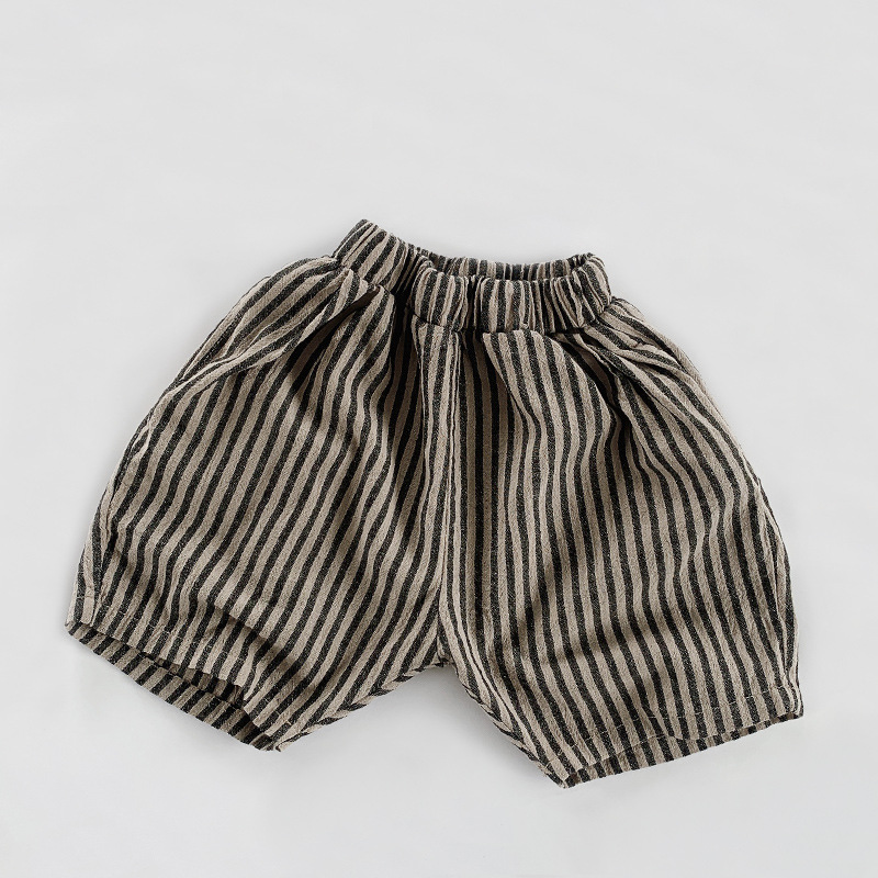 Summer Children's Cotton And Linen Vertical Striped Shorts
