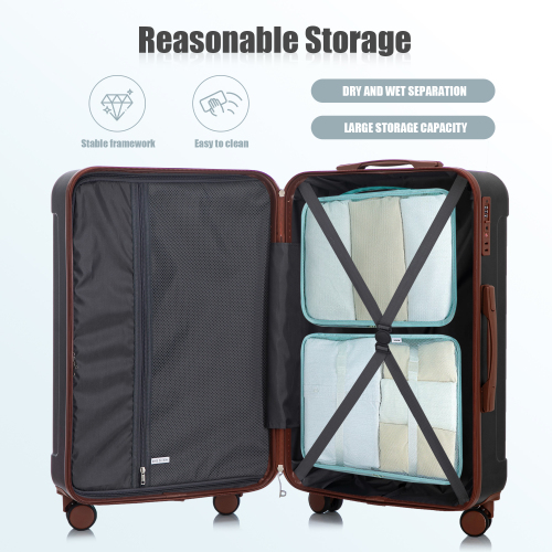 20 24 28 3 Pcs Set In ABS Spinner Wheel Luggage, Carry On Suitcase, Matching Color, TSA Combination Lock