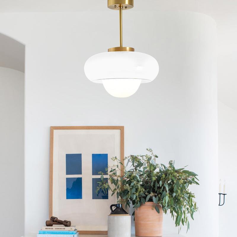 Middle Aged Milk White Bauhaus Glass Three Headed Egg Tart Pendant Light