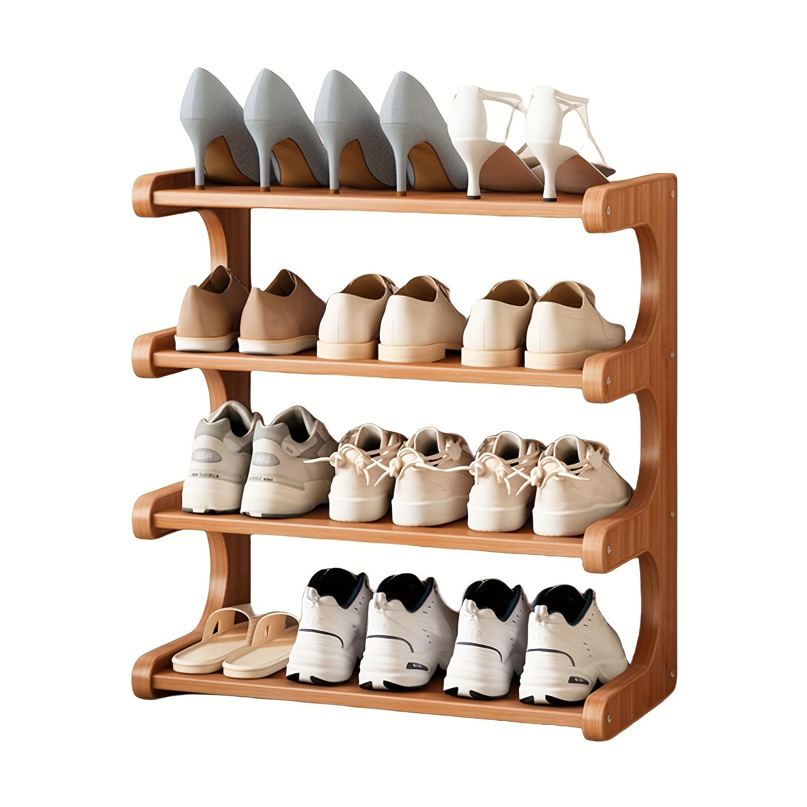 Four-layer Wooden Stackable Floor-standing Shoe Rack Suitable For Entrance, Wardrobe And Corridor To Store High Heels, Sneakers And Sandals