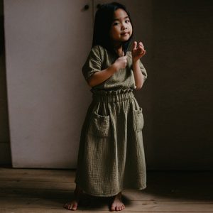 Cotton Skirt Mori Style Double Pocket Design Elastic Waist Versatile Mid-length Princess Dress