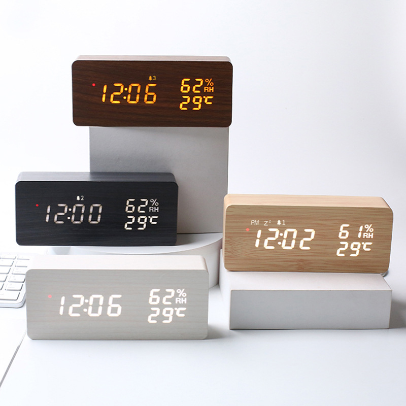 Intelligent Radio Control Clock LED Wood Electronic Digital Temperature And Humidity