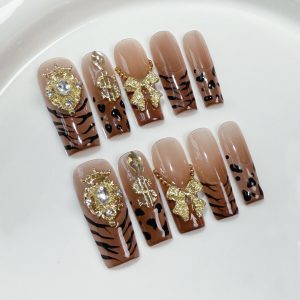 Ice Transparent Gradient Leopard Print Hand-painted Wear Armor Pure Hand-made Detachable Fake Nails