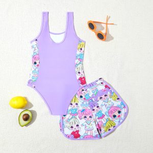 Printed One Piece Swimsuit Cute Girl Bikini Beach Two-piece Set